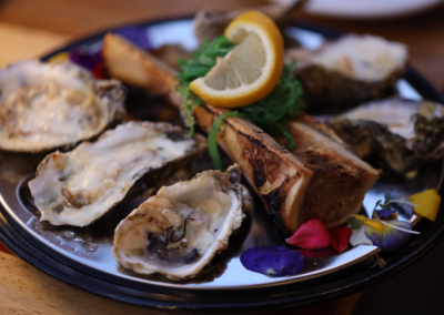 A plate of Oysters and bone marrow from the butchers cut