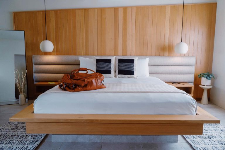 Boutique hotel guest room at Azure Sky Hotel in Palm Springs