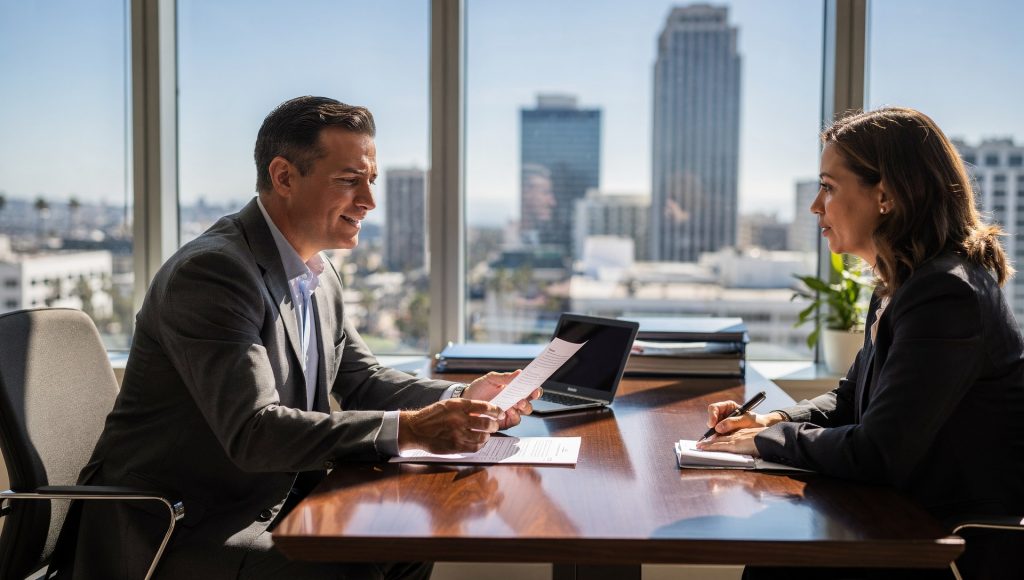 Advisor meeting a client, illustrating professional services marketing in San Diego Professional Services Marketing in San Diego: SEO for Law, Finance & Accounting Firms