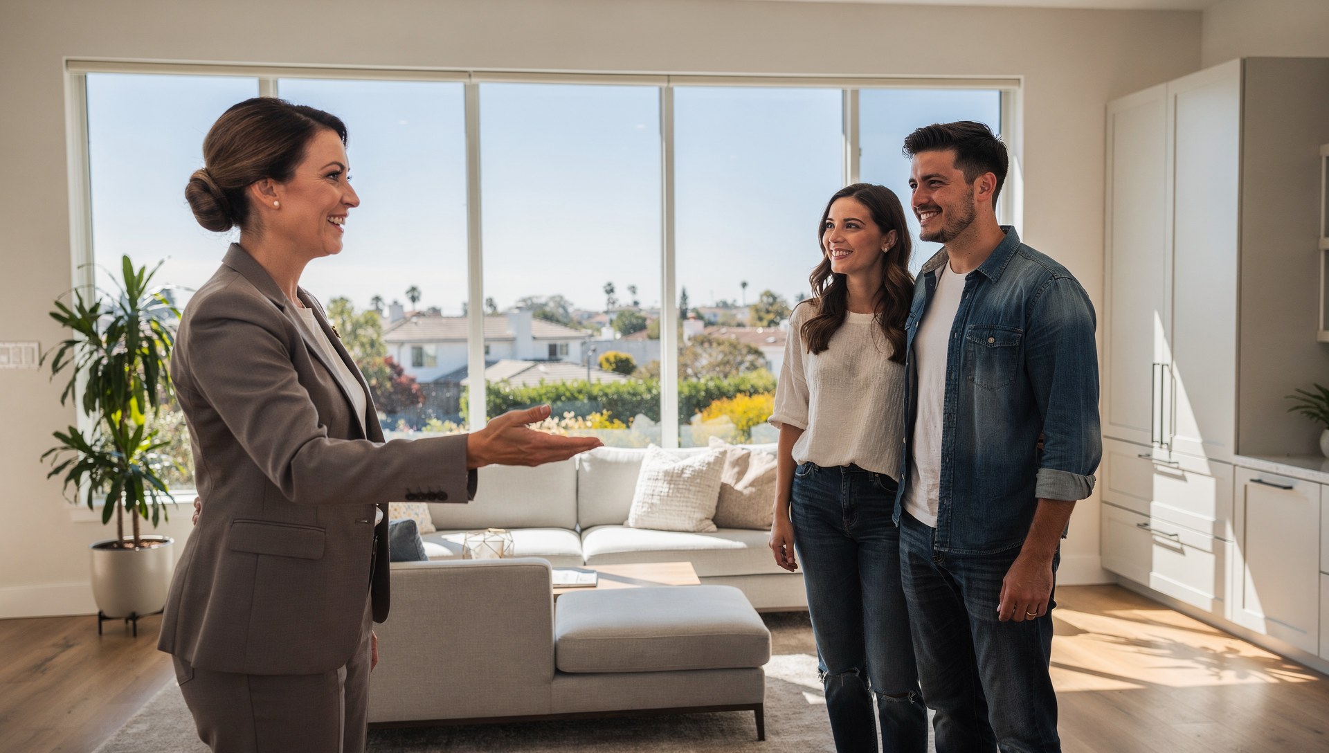 Real estate agent showing a San Diego home, illustrating real estate marketing