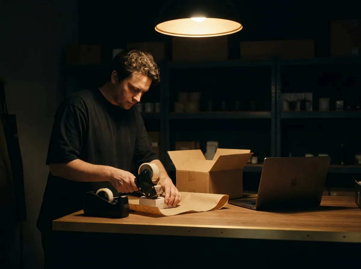 Shop owner packing an online order from an ecommerce website built by Formula Marketing