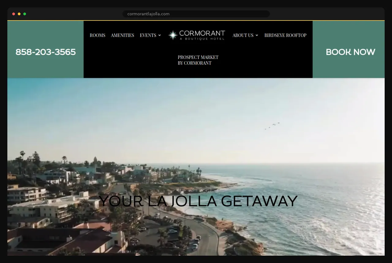 Cormorant La Jolla hotel website with direct booking, built by Formula Marketing