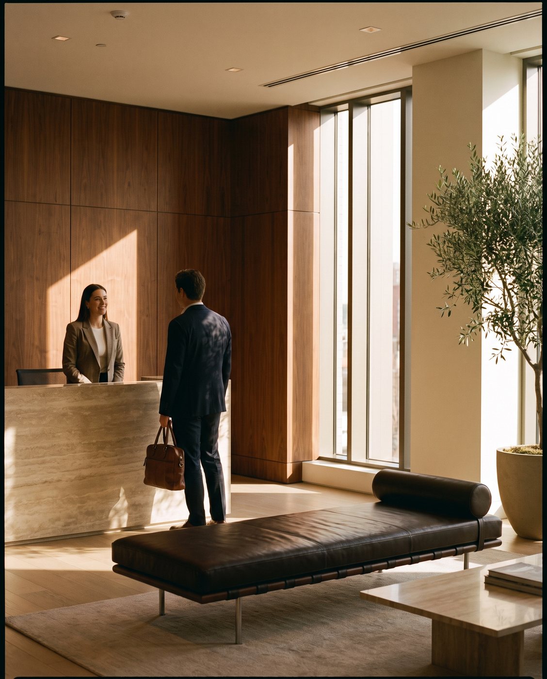 Reception area of a modern boutique San Diego law firm
