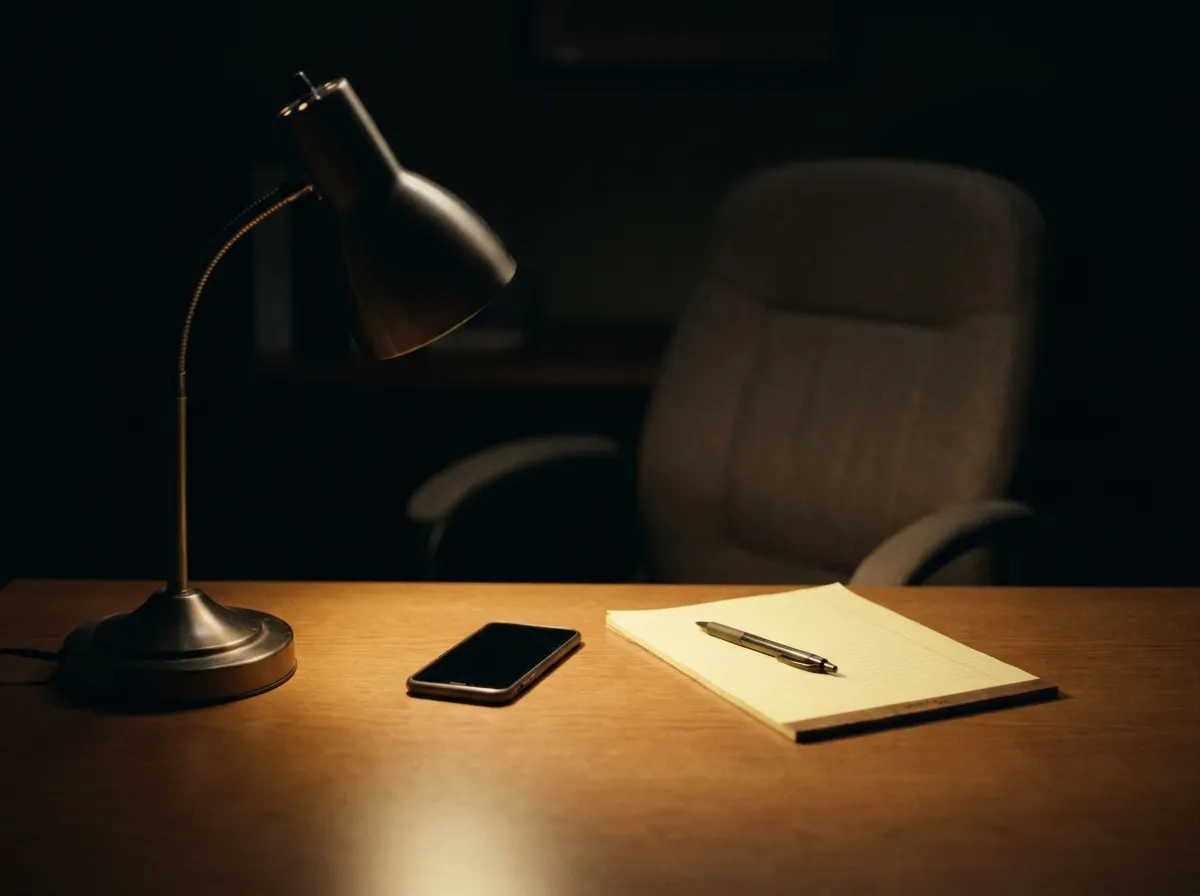 A desk lamp lit late at night during a reputation management response