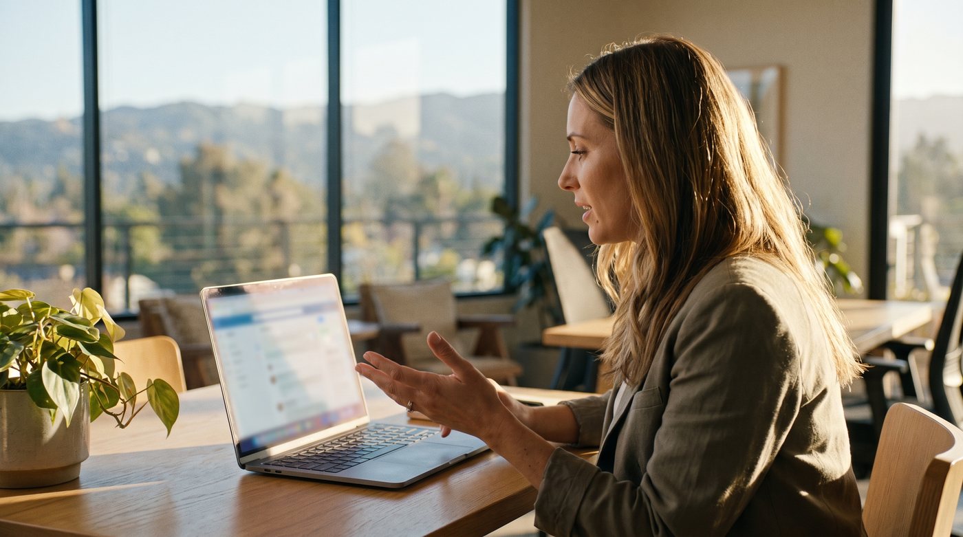 Software sales lead running a product demo on a video call
