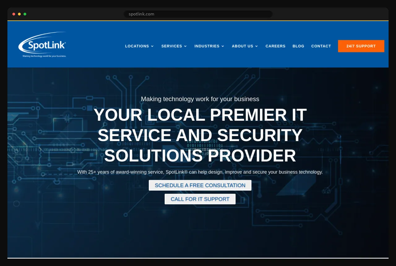 SpotLink homepage, a San Diego B2B IT services website built by Formula Marketing