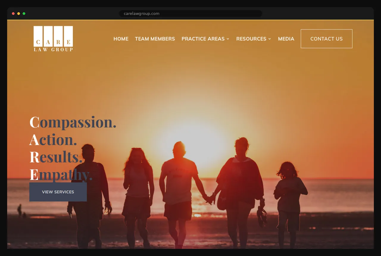 CARE Law Group website with a custom client system built by Formula Marketing
